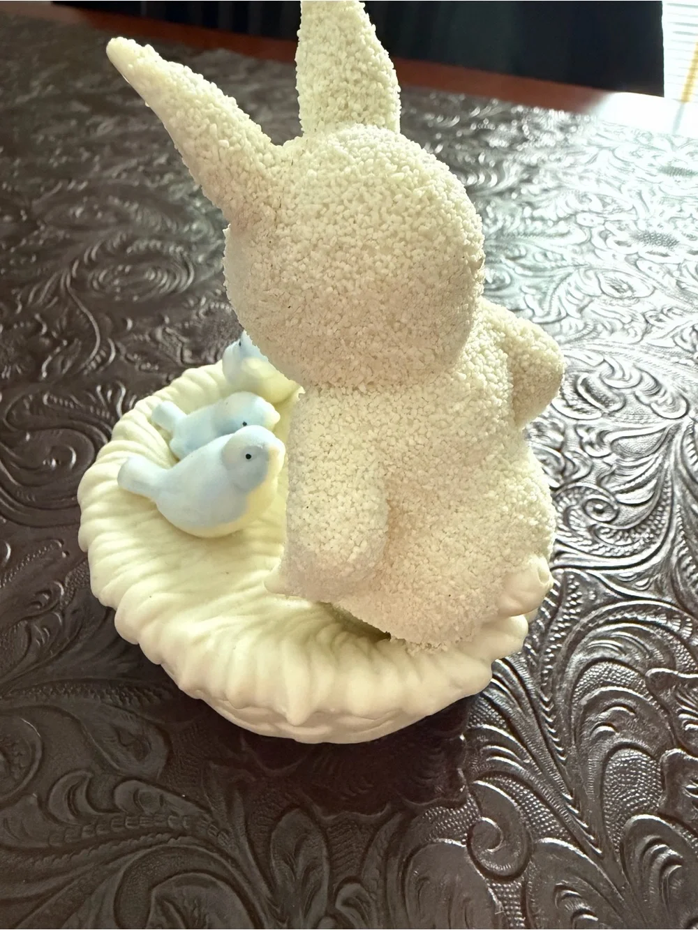 Dept 56, “Snuggling Snowbird”Bird Nest Figurine with Light Blue Birds